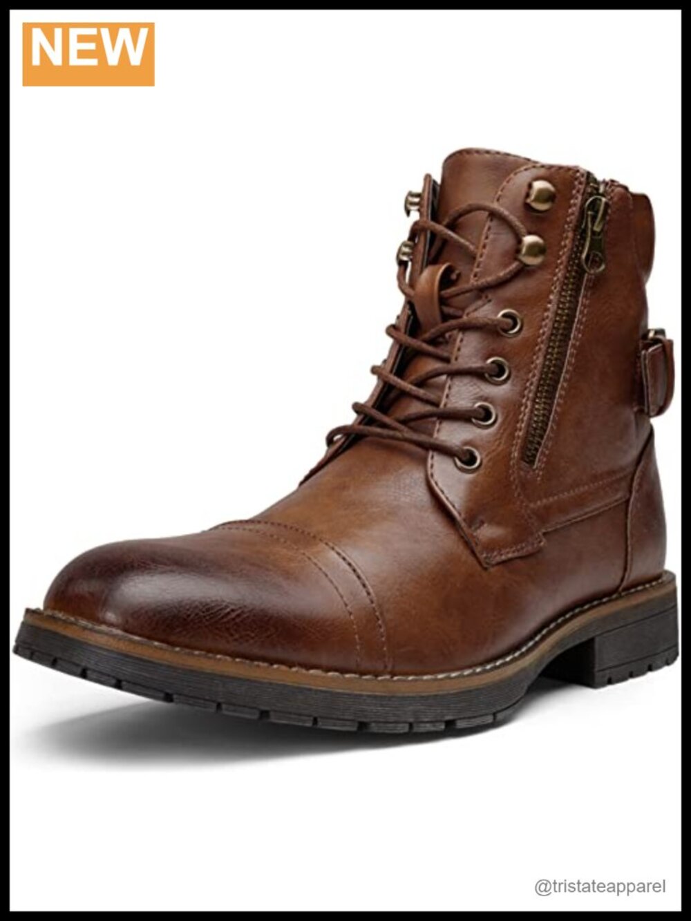 Men's Motorcycle Combat Boots Lace-Up Inside Zipper PU Water Resistant